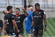 19 September 2020; Saracens players, from left, Sean Maitland, Jamie George and Maro Itoje celebrate following the Heineken Champions Cup Quarter-Final match between Leinster and Saracens at the Aviva Stadium in Dublin. Photo by Ramsey Cardy/Sportsfile