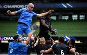 19 September 2020; Maro Itoje of Saracens wins a lineout from Devin Toner of Leinster during the Heineken Champions Cup Quarter-Final match between Leinster and Saracens at Aviva Stadium in Dublin. Photo by Brendan Moran/Sportsfile