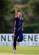 20 September 2020; Curtis Campher of YMCA celebrates after bowling Mark Adair of CIYMS during the All-Ireland T20 European Cricket League Play-Off match between CIYMS and YMCA at CIYMS Cricket Club in Belfast. Photo by Sam Barnes/Sportsfile