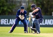 20 September 2020; John Matchett of CIYMS plays a shot watched by JJ Cassidy of YMCA during the All-Ireland T20 European Cricket League Play-Off match between CIYMS and YMCA at CIYMS Cricket Club in Belfast. Photo by Sam Barnes/Sportsfile