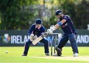 20 September 2020; Nigel Jones of CIYMS plays a shot watched bt JJ Cassidy of YMCA during the All-Ireland T20 European Cricket League Play-Off match between CIYMS and YMCA at CIYMS Cricket Club in Belfast. Photo by Sam Barnes/Sportsfile