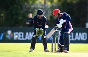 20 September 2020; Tim Tector of YMCA plays a shot watched by Chris Dougherty of CIYMS during the All-Ireland T20 European Cricket League Play-Off match between CIYMS and YMCA at CIYMS Cricket Club in Belfast. Photo by Sam Barnes/Sportsfile