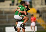 20 September 2020; Eoin Sheehy, right, of St Brigids celebrates with team-mate Brian Derwin following the Roscommon County Senior Football Championship Final match between Padraig Pearses and St Brigids at Dr Hyde Park in Roscommon. Photo by Harry Murphy/Sportsfile
