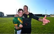 20 September 2020; Matthew O'Flaherty of Kilmoyley celebrates with manager John Meyler following the Kerry County Senior Hurling Championship Final match between Kilmoyley and Causeway at Austin Stack Park in Tralee, Kerry. Photo by David Fitzgerald/Sportsfile