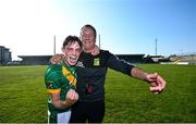 20 September 2020; Matthew O'Flaherty of Kilmoyley celebrates with manager John Meyler following the Kerry County Senior Hurling Championship Final match between Kilmoyley and Causeway at Austin Stack Park in Tralee, Kerry. Photo by David Fitzgerald/Sportsfile