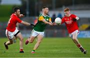 20 September 2020; Fergal Donnelly of Trillick St. Macartan’s in action against Conall Devlin, left, and Lorcan Mallon of Dungannon Thomas Clarkes during the Tyrone County Senior Football Championship Final match between Trillick St. Macartan’s and Dungannon Thomas Clarkes at Healy Park in Omagh, Tyrone. Photo by Ramsey Cardy/Sportsfile