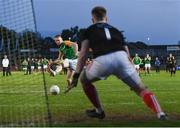 20 September 2020; Connor McKee of Dungannon Thomas Clarkes scores a penalty past Trillick St. Macartan’s goalkeeper Ryan Kelly during a penalty shoot-out during the Tyrone County Senior Football Championship Final match between Trillick St. Macartan’s and Dungannon Thomas Clarkes at Healy Park in Omagh, Tyrone. Photo by Ramsey Cardy/Sportsfile