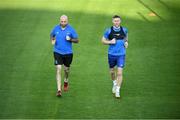 21 September 2020; Daryl Murphy of Waterford goes through some individual running alongside strength & conditioning coach Joey O'Brien prior to the SSE Airtricity League Premier Division match between Shamrock Rovers and Waterford at Tallaght Stadium in Dublin. Photo by Stephen McCarthy/Sportsfile