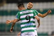 21 September 2020; Aaron Greene celebrates with his Shamrock Rovers team-mate Graham Burke, right, after scoring his side's opening goal during the SSE Airtricity League Premier Division match between Shamrock Rovers and Waterford at Tallaght Stadium in Dublin. Photo by Stephen McCarthy/Sportsfile