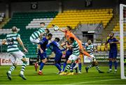 21 September 2020; Lee Grace of Shamrock Rovers heads his side's third goal during the SSE Airtricity League Premier Division match between Shamrock Rovers and Waterford at Tallaght Stadium in Dublin. Photo by Stephen McCarthy/Sportsfile
