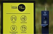 22 September 2020; A hand sanitising station is seen at a tee box ahead of the Dubai Duty Free Irish Open Golf Championship at Galgorm Spa & Golf Resort in Ballymena, Antrim. Photo by Brendan Moran/Sportsfile