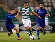 21 September 2020; Graham Burke of Shamrock Rovers in action against Tyreke Wilson, left, and Kurtis Byrne of Waterford during the SSE Airtricity League Premier Division match between Shamrock Rovers and Waterford at Tallaght Stadium in Dublin. Photo by Stephen McCarthy/Sportsfile
