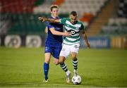 21 September 2020; Graham Burke of Shamrock Rovers in action against William Fitzgerald of Waterford during the SSE Airtricity League Premier Division match between Shamrock Rovers and Waterford at Tallaght Stadium in Dublin. Photo by Stephen McCarthy/Sportsfile