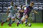 22 September 2020; Hugh Douglas of Drogheda United in action against John Ryan of Shamrock Rovers II during the SSE Airtricity League First Division match between Drogheda United and Shamrock Rovers II at United Park in Drogheda, Louth. Photo by Ben McShane/Sportsfile