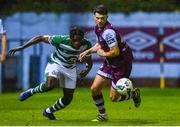 22 September 2020; Mark Hughes of Drogheda United in action against Thomas Oluwa of Shamrock Rovers II during the SSE Airtricity League First Division match between Drogheda United and Shamrock Rovers II at United Park in Drogheda, Louth. Photo by Ben McShane/Sportsfile