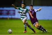 22 September 2020; Sean Brennan of Shamrock Rovers II in action against James Clarke of Drogheda United during the SSE Airtricity League First Division match between Drogheda United and Shamrock Rovers II at United Park in Drogheda, Louth. Photo by Ben McShane/Sportsfile