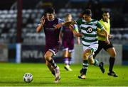 22 September 2020; James Clarke of Drogheda United in action against Dean McMenamy of Shamrock Rovers II during the SSE Airtricity League First Division match between Drogheda United and Shamrock Rovers II at United Park in Drogheda, Louth. Photo by Ben McShane/Sportsfile