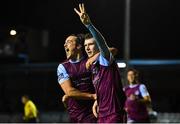 22 September 2020; Mark Doyle of Drogheda United celebrates after scoring his side's third goal with team-mate James Brown, left, during the SSE Airtricity League First Division match between Drogheda United and Shamrock Rovers II at United Park in Drogheda, Louth. Photo by Ben McShane/Sportsfile