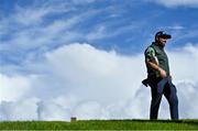 23 September 2020; Shane Lowry of Ireland is interviewed while holding the Claret Jug prior to his practice round ahead of the Dubai Duty Free Irish Open Golf Championship at Galgorm Spa & Golf Resort in Ballymena, Antrim. Photo by Brendan Moran/Sportsfile