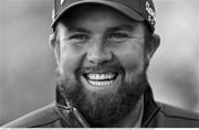 23 September 2020; (EDITOR'S NOTE; Image has been converted to Black and White) Shane Lowry of Ireland is interviewed by the media prior to his practice round ahead of the Dubai Duty Free Irish Open Golf Championship at Galgorm Spa & Golf Resort in Ballymena, Antrim. Photo by Brendan Moran/Sportsfile