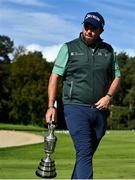 23 September 2020; Shane Lowry of Ireland arrives with the Claret Jug prior to his practice round ahead of the Dubai Duty Free Irish Open Golf Championship at Galgorm Spa & Golf Resort in Ballymena, Antrim. Photo by Brendan Moran/Sportsfile