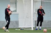23 September 2020; Dundalk goalkeepers Gary Rogers, right, and Aaron McCarey during a Dundalk training session at Stadionul Sheriff in Tiraspol, Moldova. Photo by Alex Nicodim/Sportsfile
