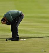 24 September 2020; Jordan Smith of England reacts after missing a putt on the 18th green during day one of the Dubai Duty Free Irish Open Golf Championship at Galgorm Spa & Golf Resort in Ballymena, Antrim. Photo by Brendan Moran/Sportsfile