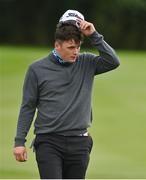 24 September 2020; James Sugrue of Ireland reacts after finishing on the 18th green during day one of the Dubai Duty Free Irish Open Golf Championship at Galgorm Spa & Golf Resort in Ballymena, Antrim. Photo by Brendan Moran/Sportsfile