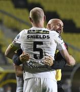 24 September 2020; Dundalk interim head coach Filippo Giovagnoli celebrates with Chris Shields following the UEFA Europa League Third Qualifying Round match between FC Sheriff Tiraspol and Dundalk at the Stadionul Sheriff in Tiraspol, Moldova. Photo by Alex Nicodim/Sportsfile