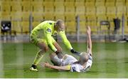 24 September 2020; Gary Rogers, left, and Chris Shields of Dundalk celebrate after the penalty shoot out during the UEFA Europa League Third Qualifying Round match between FC Sheriff Tiraspol and Dundalk at the Stadionul Sheriff in Tiraspol, Moldova. Photo by Alex Nicodim/Sportsfile