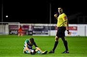 22 September 2020; Referee Adriano Reale calls for medical assistance for Brandon Kavanagh of Shamrock Rovers II during the SSE Airtricity League First Division match between Drogheda United and Shamrock Rovers II at United Park in Drogheda, Louth. Photo by Ben McShane/Sportsfile