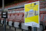25 September 2020; Covid-19 signage at Dalymount Park prior to the SSE Airtricity League Premier Division match between Bohemians and Derry City at Dalymount Park in Dublin. Photo by Stephen McCarthy/Sportsfile
