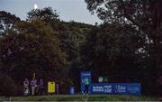 25 September 2020; Shane Lowry of Ireland watches his drive at the 18th tee box as a moon rises during day two of the Dubai Duty Free Irish Open Golf Championship at Galgorm Spa & Golf Resort in Ballymena, Antrim. Photo by Brendan Moran/Sportsfile