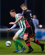 25 September 2020; Gary Shaw of Bray Wanderers in action against Derek Prendergast of Drogheda United during the SSE Airtricity League Premier Division match between Bray Wanderers and Drogheda United at the Carlisle Grounds in Bray, Wicklow. Photo by Eóin Noonan/Sportsfile