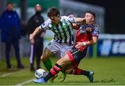 25 September 2020; Luka Lovic of Bray Wanderers is tackled by Chris Lyons of Drogheda United during the SSE Airtricity League Premier Division match between Bray Wanderers and Drogheda United at the Carlisle Grounds in Bray, Wicklow. Photo by Eóin Noonan/Sportsfile