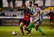 25 September 2020; Mark Doyle of Drogheda United in action against Dylan Barnett of Bray Wanderers during the SSE Airtricity League Premier Division match between Bray Wanderers and Drogheda United at the Carlisle Grounds in Bray, Wicklow. Photo by Eóin Noonan/Sportsfile