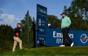 25 September 2020; Paul McGinley chats to Shane Lowry of Ireland on the 8th teebox during day two of the Dubai Duty Free Irish Open Golf Championship at Galgorm Spa & Golf Resort in Ballymena, Antrim. Photo by Brendan Moran/Sportsfile