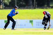 26 September 2020; Lorcan Tucker of Leinster Lightning attempts to run out Graeme McCarter of Northern Knights, but he is deemed safe during the Test Triangle Inter-Provincial Series 50 over match between Leinster Lightning and Northern Knights at Malahide Cricket Club in Dublin. Photo by Sam Barnes/Sportsfile