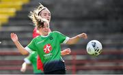 26 September 2020; Eleanor Ryan-Doyle of Peamount United beats Rebecca Cooke of Shelbourne to head her side's second goal during the Women's National League match between Shelbourne and Peamount at Tolka Park in Dublin. Photo by Stephen McCarthy/Sportsfile