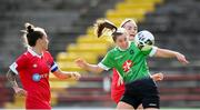 26 September 2020; Eleanor Ryan-Doyle of Peamount United beats Rebecca Cooke of Shelbourne to head her side's second goal during the Women's National League match between Shelbourne and Peamount at Tolka Park in Dublin. Photo by Stephen McCarthy/Sportsfile