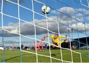 26 September 2020; Sligo Rovers goalkeeper Ed McGinty watches as a shot from Waterford's Matthew Smith hits the back of the net during the SSE Airtricity League Premier Division match between Waterford and Sligo Rovers at the RSC in Waterford. Photo by Seb Daly/Sportsfile