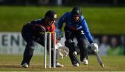 26 September 2020; Simi Singh of Leinster Lightning is almost run out by Gary Wilson of Northern Knights during the Test Triangle Inter-Provincial Series 50 over match between Leinster Lightning and Northern Knights at Malahide Cricket Club in Dublin. Photo by Sam Barnes/Sportsfile