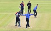 26 September 2020; George Dockrell of Leinster Lightning celebrates bowling Ruan Pretorius of Northern Knights during the Test Triangle Inter-Provincial Series 50 over match between Leinster Lightning and Northern Knights at Malahide Cricket Club in Dublin. Photo by Sam Barnes/Sportsfile