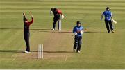 26 September 2020; Karl Robinson, and Gary Wilson of Northern Knights celebrate the wicket of Curtis Campher of Leinster Lightning during the Test Triangle Inter-Provincial Series 50 over match between Leinster Lightning and Northern Knights at Malahide Cricket Club in Dublin. Photo by Sam Barnes/Sportsfile