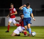 26 September 2020; Aaron Dobbs of Shelbourne in action against Luke McNally of St Patrick's Athletic during the SSE Airtricity League Premier Division match between St Patrick's Athletic and Shelbourne at Richmond Park in Dublin. Photo by Stephen McCarthy/Sportsfile