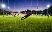 26 September 2020; Shelbourne goalkeeper Colin McCabe fails to save a shot from Chris Forrester for a St Patrick's Athletic goal during the SSE Airtricity League Premier Division match between St Patrick's Athletic and Shelbourne at Richmond Park in Dublin. Photo by Stephen McCarthy/Sportsfile