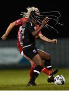 26 September 2020; Blessing Kingsley of Wexford Youths in action against Nathalie O'Brien of Cork City during the Women's National League match between Wexford Youths and Cork City at Ferrycarrig Park in Wexford. Photo by Harry Murphy/Sportsfile