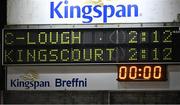 26 September 2020; A general view of the full-time score shown on the scoreboard after the drawn Cavan County Senior Football Championship Final match between Crosserlough and Kingscourt at Kingspan Breffni in Cavan. Photo by Piaras Ó Mídheach/Sportsfile
