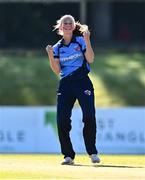 27 September 2020; Orla Prendergast of Typhoons celebrates after bowling Gaby Lewis of Scorchers during the Women's Super Series match between Scorchers and Typhoons at Malahide Cricket Club in Dublin. Photo by Sam Barnes/Sportsfile