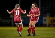 26 September 2020; Danielle Burke, right, and Sophie Liston of Cork City celebrates following the Women's National League match between Wexford Youths and Cork City at Ferrycarrig Park in Wexford. Photo by Harry Murphy/Sportsfile